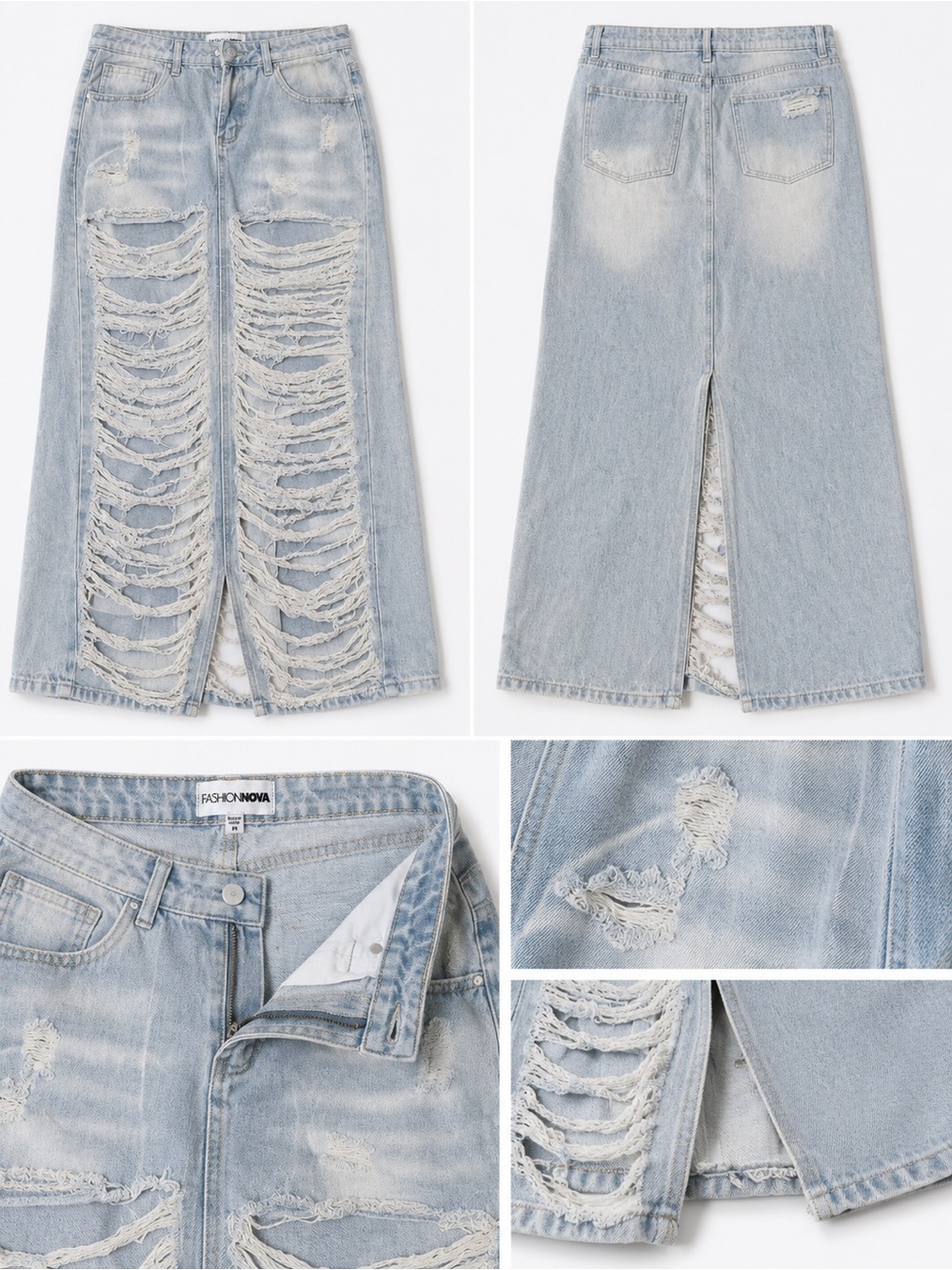 Fashion Nova Light Blue Distressed Wide-Leg Denim Skirt